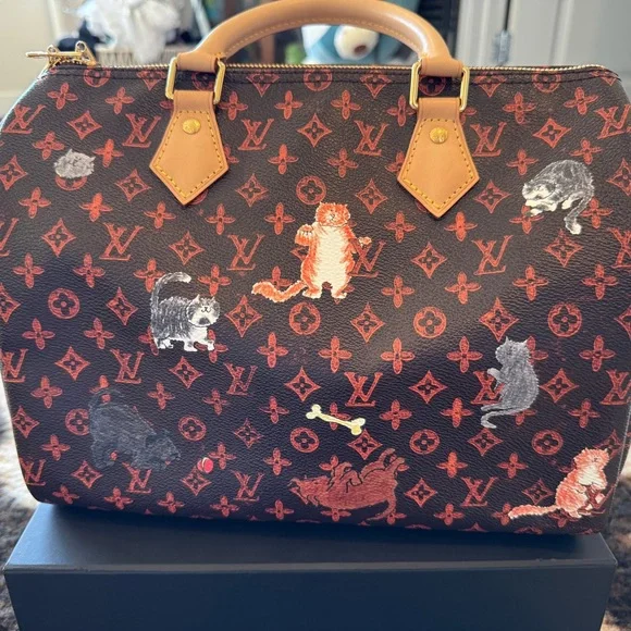 Grace Coddington Louis Vuitton Monogram Cat Speedy 30 Bag - Picture 4 of 10